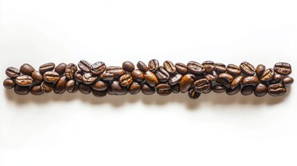 Obraz premium Coffee Beans Arranged in a Straight Line on White Background