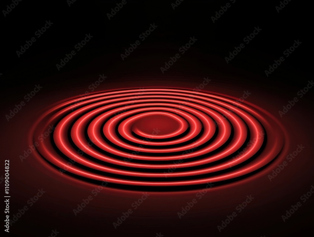 Poster a mesmerizing pattern of red concentric circles radiates against a dark background, creating a strik