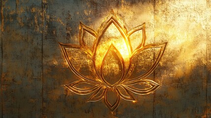 Fototapeta premium Intricate Golden Lotus Flower Design Against a Textured Background Evoking Calmness and Serenity in a Meditative Space, Perfect for Wellness Themes