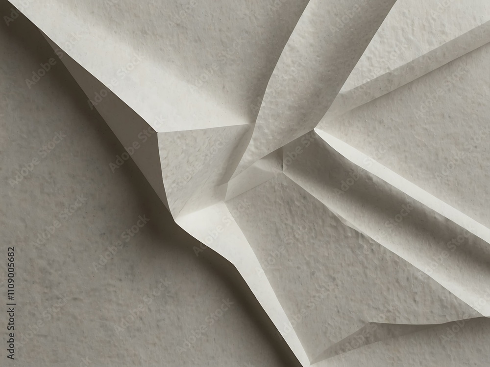 Poster textured white paper with creases and folds creating a unique design.