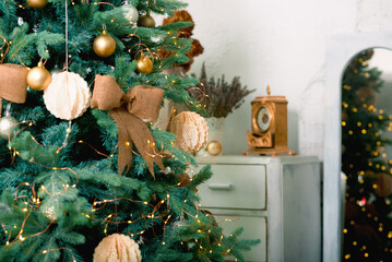 Beautiful holdiay decorated room with Christmas tree
