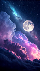 Obraz premium Midnight moonlight magical cloudscape HD phone wallpaper