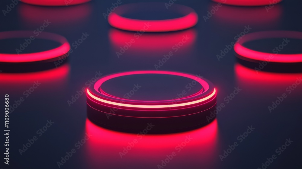 Poster a visually striking image of glowing red buttons arranged in a circular pattern, showcasing a futuri
