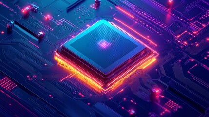 Technology Background with a Circuit Board and Light Lines

