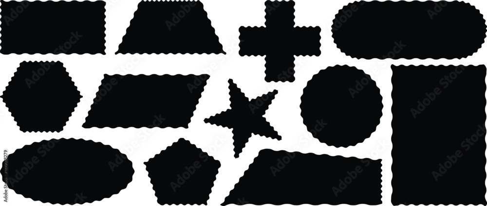Poster scallop frames set. rectangle shape frame with zigzag edge. frames with zigzag, tags, labels, stamps