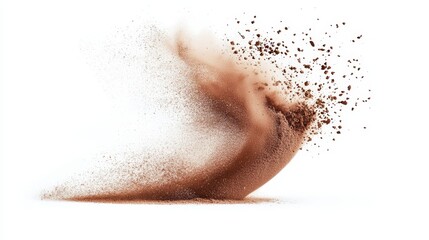 Fototapeta premium a pile of cocoa powder on a white background, creating a stark contrast between the two colors The powder is in the center of the image, with the white background