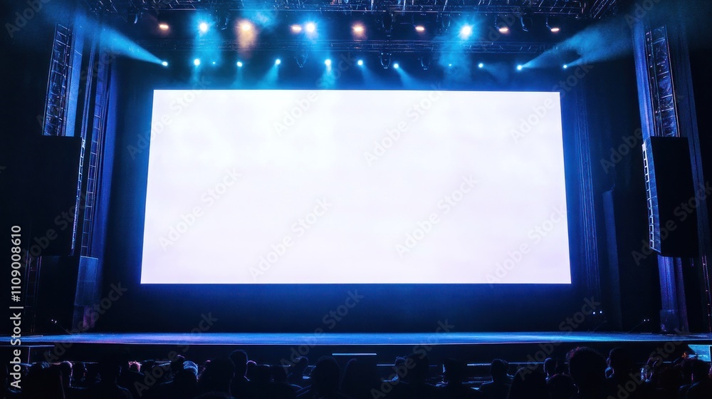 Poster stage setup with a blank screen for a performance