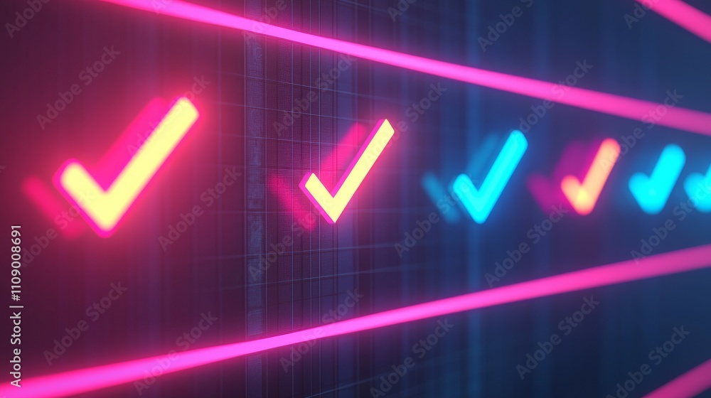 Aufkleber a vibrant digital representation of checkmarks, symbolizing completion and progress against a colorf