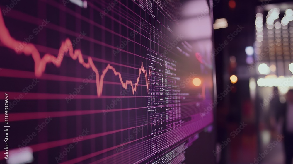 Poster a holographic display showing an ai-powered stock market analysis, with predictive graphs and econom