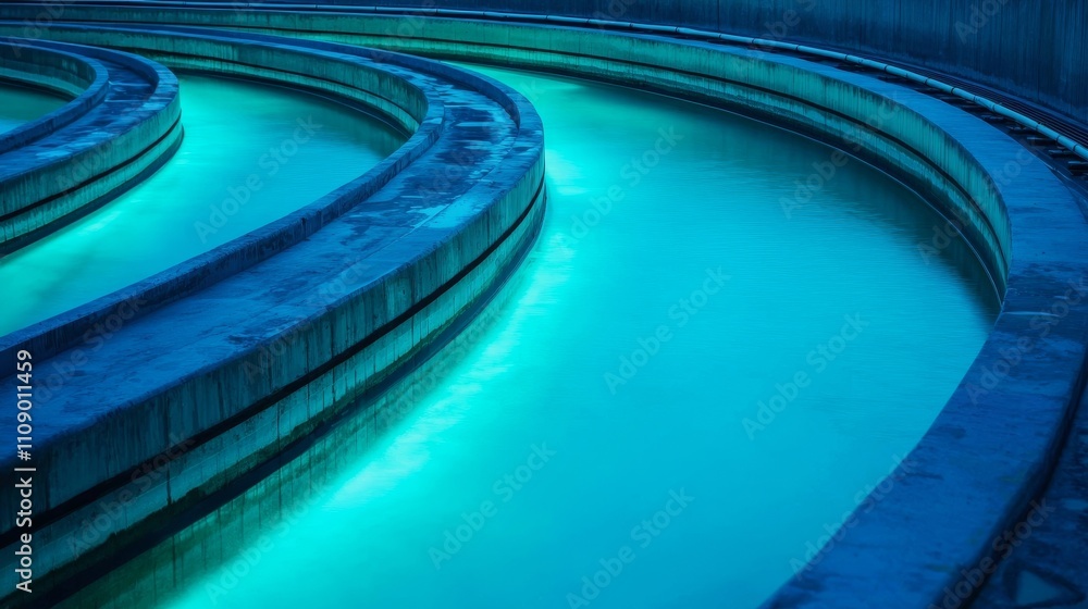 Aufkleber a serene, illuminated water feature with curved edges, showcasing a calming blue hue and smooth text