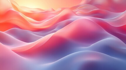 Obraz premium Serene Abstract Landscape with Flowing Waves of Soft Pink and Blue Textures Illuminated by Warm Light, Perfect for Backgrounds and Modern Designs