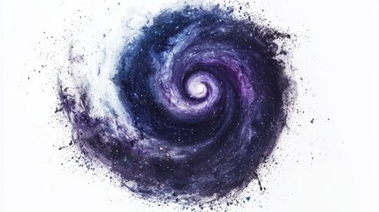 Fototapeta premium a painting of a spiral galaxy with a white background and a purple and blue nebula in the center The colors of the galaxy are vibrant and the details of the nebula