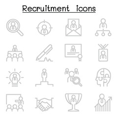 Recruitment, career & job icon set in thin line style