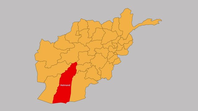 Helmand map animated video. The location is highlighted on the Afghanistan map. Colour map with Gray background in video format.
