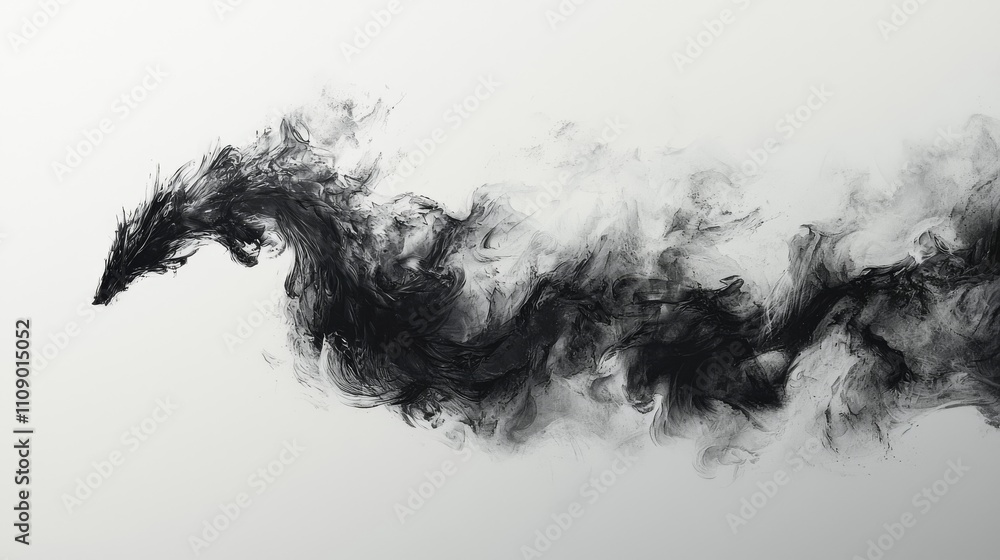 Aufkleber abstract black smoke swirls against a light background, creating a dynamic and ethereal visual effec