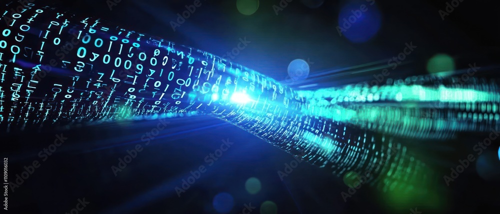 Poster abstract digital data flow with binary code visualization