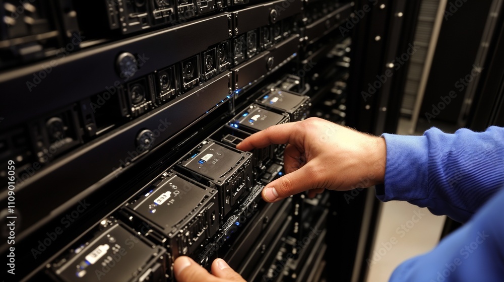 Aufkleber an individual is diligently working on a server within a data center