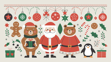 Fototapeta premium Festive Christmas Patterns with Seasonal Elements and Holiday Decorations 