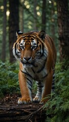 Tiger in a tense forest scene.
