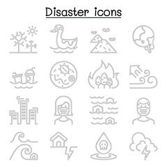 Disaster, pollution icon set in thin line style