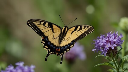 Tiger swallowtail butterfly on a purple flower.