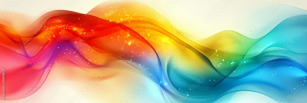 Poster abstract colorful wave background with smooth lines and glowing particles, ideal for design projects
