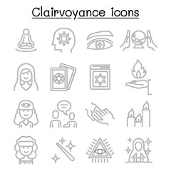 Fototapeta premium Clairvoyance, fortune teller icon set in thin line style
