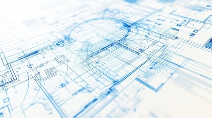 Abstract blueprint design with intricate lines and shapes