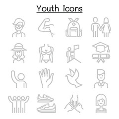 Fototapeta na wymiar Youth icon set in thin line style