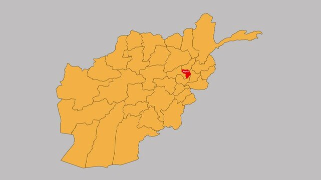 Kapisa map animated video. The location is highlighted on the Afghanistan map. Colour map with Gray background in video format.