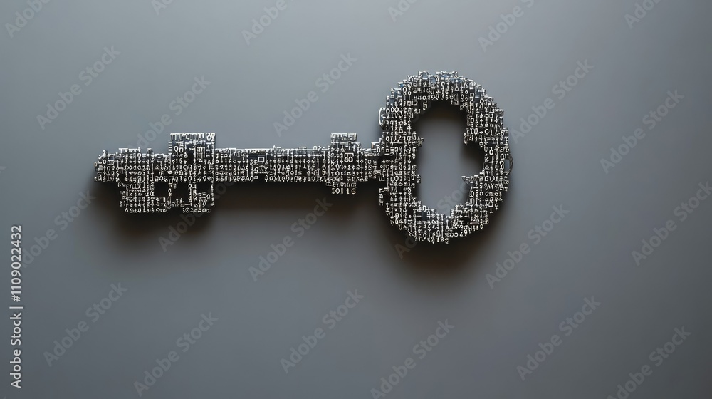 Aufkleber A key formed from digital code on a grey background, symbolizing access to information or technology. Ideal for cyber security or tech-themed visuals.