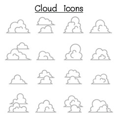 Cloud icons set in thin line style