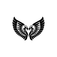 Obraz premium Silhouette of two eagle heads facing each other, Black and white illustration two eagle vector silhouette