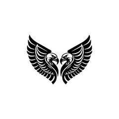 Silhouette of two eagle heads facing each other, Black and white illustration two eagle vector silhouette