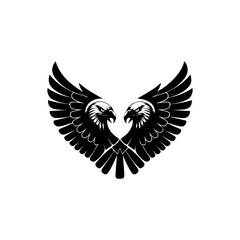 Naklejka premium Silhouette of two eagle heads facing each other, Black and white illustration two eagle vector silhouette