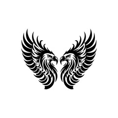 Fototapeta premium Silhouette of two eagle heads facing each other, Black and white illustration two eagle vector silhouette