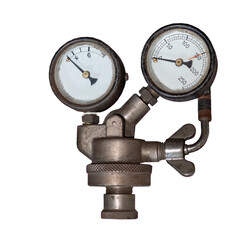 vintage pressure gauges on white isolated