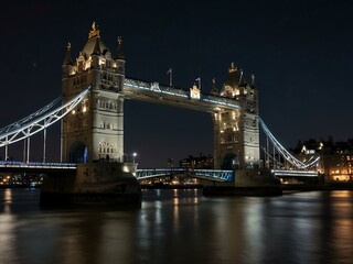 Tower Bridge at night in London.