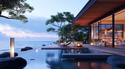 Fototapeta premium 3d rendering of a modern house on the beach 