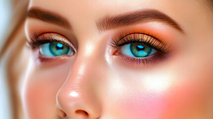 Naklejka premium Close-up of a Woman's Face with Makeup and Natural Skin