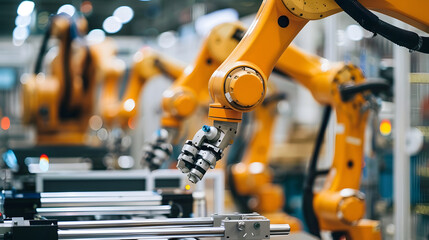 Automation in manufacturing, automated intelligent robotic arms in a modern manufactory