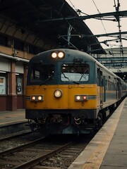 Train starting to move from the station.