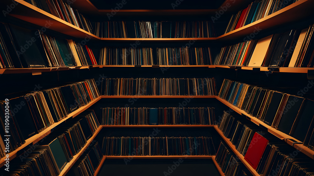 Poster a cozy library filled with neatly arranged books on shelves, creating an inviting atmosphere for rea