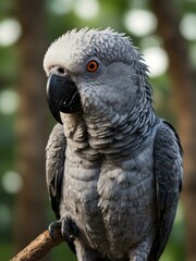 Transparent African grey parrot icon, anime style.