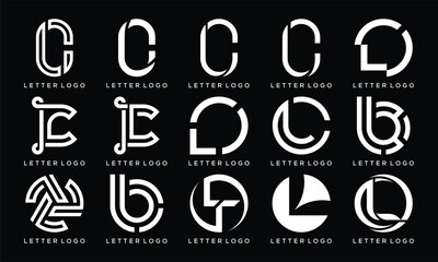 set of collection letter LC logo design. circle round graphic icons vector template