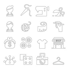Fototapeta premium Sewing , fashion , Tailor , Clothing , Dressmaker icon set in thin line style