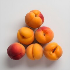 contains six peaches, arranged in a circle on a white background.

