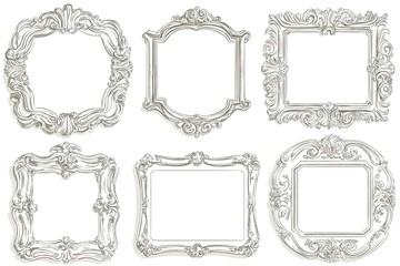 Four hand drawn picture frames with detailed pattern
