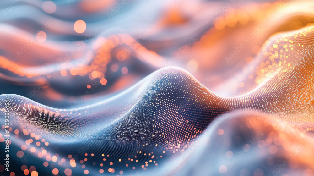 Aufkleber abstract representation of flowing waves with glowing particles at dusk in a vibrant color palette o