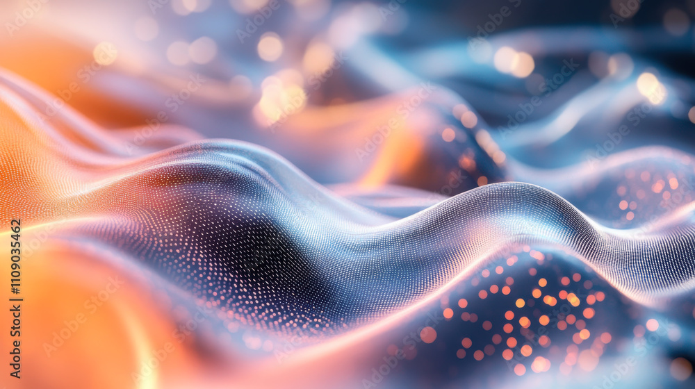 Aufkleber abstract representation of flowing waves with glowing particles at dusk in a vibrant color palette o
